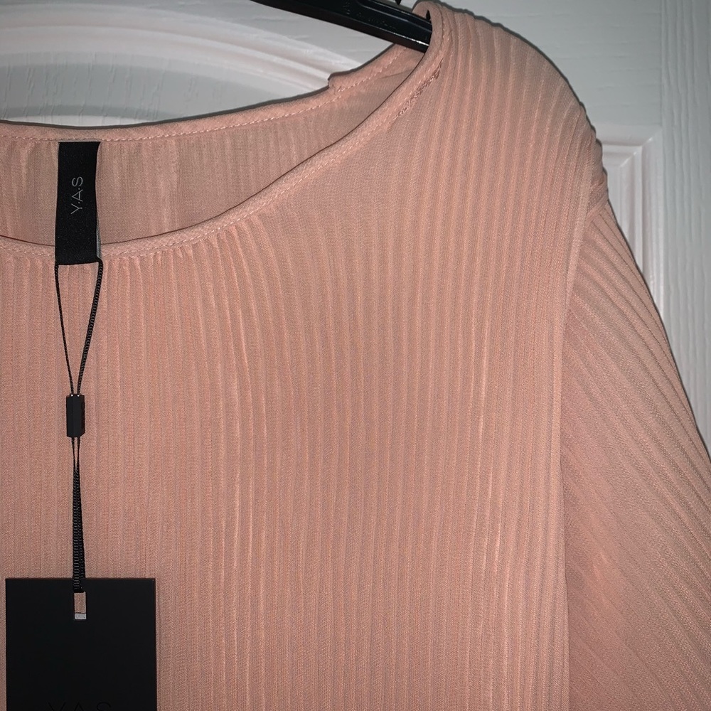 Light Peach Pleated Knee Length Dress - Picture 2 of 5